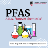 PFAS, A.K.A. "forever chemicals" What they are & what is being done about them (Illustration of beakers full of chemicals)